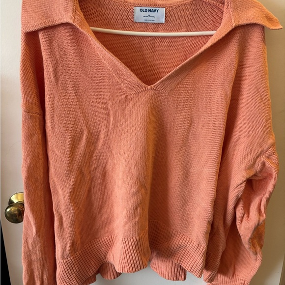 Old Navy V-Neck Orange Polo Sweater - Picture 2 of 5